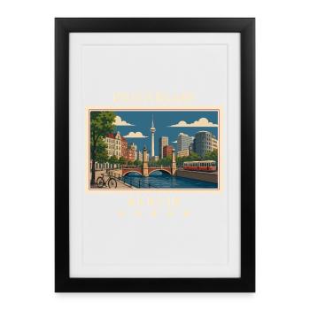 Deutschland Berlin Vintage Reisemarke - Gerahmtes Poster (27 × 37 cm) - Schwarz - Vorne