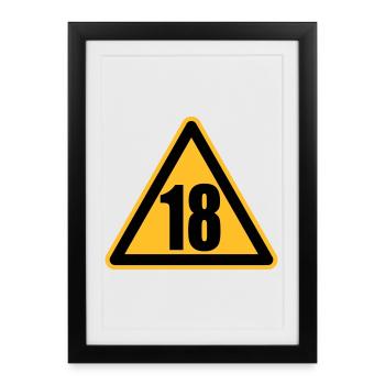 Warning 18 | Achtung 18 - Framed poster (27 × 37 cm) - black - Front