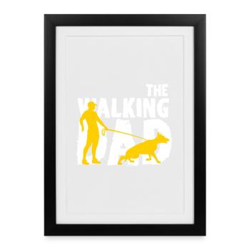 Père promeneur et chien - Affiche encadrée (27 × 37 cm) - noir - Devant