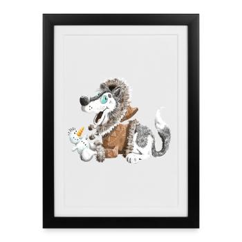 Süßer Husky - Huskys - Schlittenhund - Geschenk - Gerahmtes Poster (27 × 37 cm) - Schwarz - Vorne