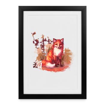 Renard d’automne nouveau monde - Affiche encadrée (27 × 37 cm) - noir - Devant