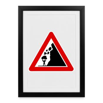 chutes de pierres, panneau de signalisation drôle musculation - Affiche encadrée (27 × 37 cm) - noir - Devant