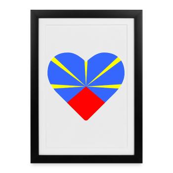 Coeur drapeau l’île de la réunion - Affiche encadrée (27 × 37 cm) - noir - Devant