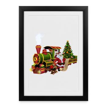 Santa Claus with a train - Framed poster (27 × 37 cm) - black - Front