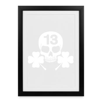 Crâne blanc porte-bonheur - Affiche encadrée (27 × 37 cm) - noir - Devant