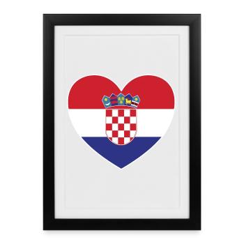 Croatie Drapeau Coeur - Affiche encadrée (27 × 37 cm) - noir - Devant