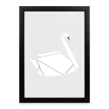 Elegant Origami Swan : T-shirt artistique - Affiche encadrée (27 × 37 cm) - noir - Devant
