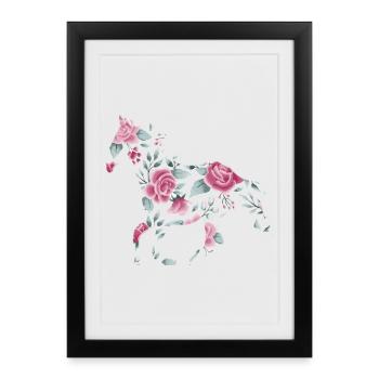 Équitation Roses Chevaux Aquarelle Cadeau - Affiche encadrée (27 × 37 cm) - noir - Devant