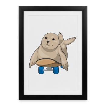 Seal Skater Skateboard - Affiche encadrée (27 × 37 cm) - noir - Devant