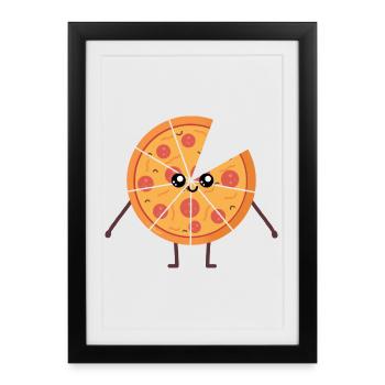 Pizza kawaii funny parent child gift - Framed poster (27 × 37 cm) - black - Front