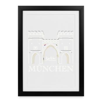 Munich, Karlstor am Stachus - Affiche encadrée (27 × 37 cm) - noir - Devant