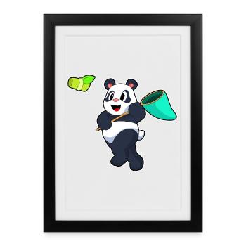 Pêche au filet de débarquement du panda pêcheur - Affiche encadrée (27 × 37 cm) - noir - Devant