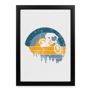 Silhouette du saut VTT au coucher du soleil - Affiche encadrée (27 × 37 cm) - noir - Devant