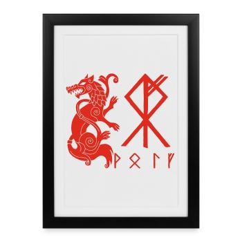 Loup rouge Fenrir - Affiche encadrée (27 × 37 cm) - noir - Devant