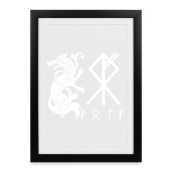 Loup blanc Fenrir - Affiche encadrée (27 × 37 cm) - noir - Devant