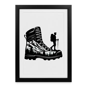 Hiking boots Mountain Trekkeur Randonneur - Framed poster (27 × 37 cm) - black - Front