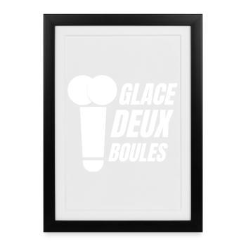 glace deux boules, crème glacée, glace humour - Affiche encadrée (27 × 37 cm) - noir - Devant