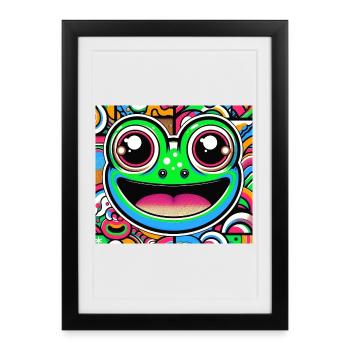 Grenouille Pop Art - Affiche encadrée (27 × 37 cm) - noir - Devant