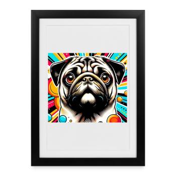 Carlin chien Pop Art - Affiche encadrée (27 × 37 cm) - noir - Devant