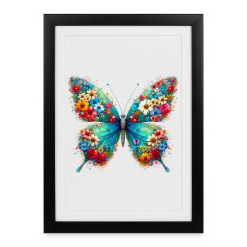 Papillon décoré de fleurs - Affiche encadrée (27 × 37 cm) - noir - Devant