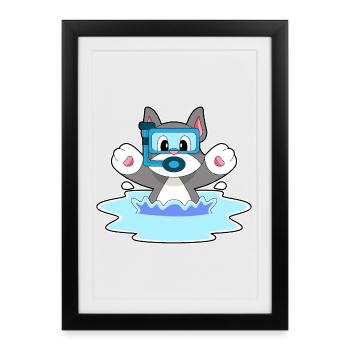 Cat Diver Snorkel Plongée - Affiche encadrée (27 × 37 cm) - noir - Devant