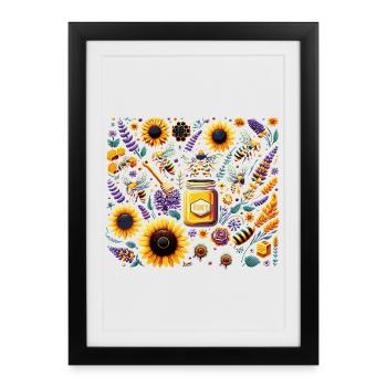 Des œuvres d’art vibrantes et colorées avec des abeilles - Affiche encadrée (27 × 37 cm) - noir - Devant