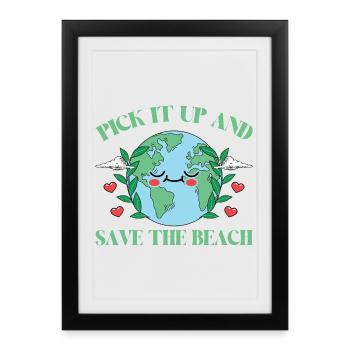 Bathing beach & sea plastic-free against pollution - Framed poster (27 × 37 cm) - black - Front