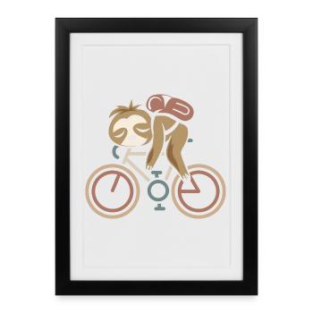 Retro Bicycle Sloth Tour Comic Funny Road Bike - Framed poster (27 × 37 cm) - black - Front