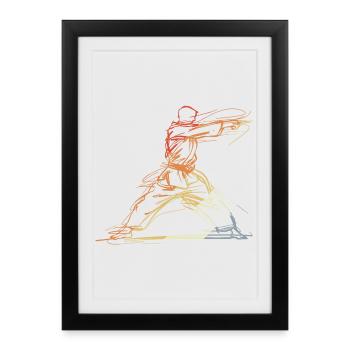 Karateka Line Sketch Rétro - Affiche encadrée (27 × 37 cm) - noir - Devant