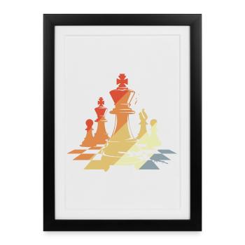 Pièces d’échecs croquis rétro - Affiche encadrée (27 × 37 cm) - noir - Devant