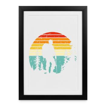 Hiker silhouette at retro bedtime - Framed poster (27 × 37 cm) - black - Front