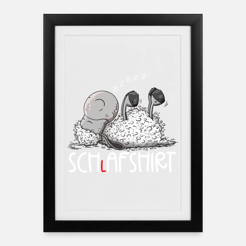 Kleines Schlafendes Schaf Träumt Schlafshirt - Gerahmtes Poster (27 × 37 cm) - Schwarz