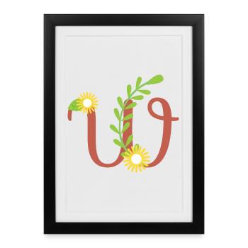 Elegant letter 'W' with flowers - Framed poster (27 × 37 cm) - black - Front