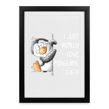 Pingouin Drolliger J’aime vraiment les pingouins - Affiche encadrée (27 × 37 cm) - noir - Devant