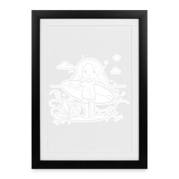 Surfeuse fille dessin animé - Affiche encadrée (27 × 37 cm) - noir - Devant