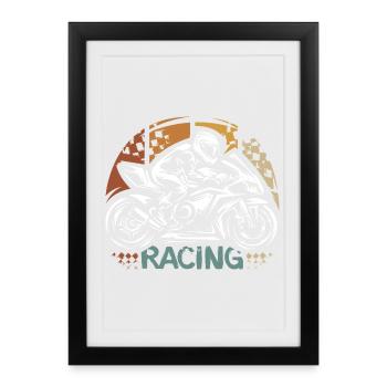 retro superbike racing - biker racer illustration - Framed poster (27 × 37 cm) - black - Front