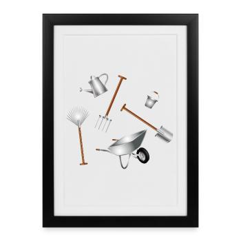Illustration d’ensemble d’outils de jardin classiques - Affiche encadrée (27 × 37 cm) - noir - Devant