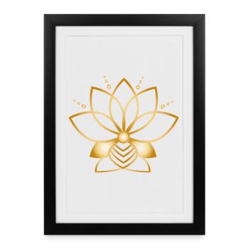 Symbole fleur stylisée dorée minimaliste - Affiche encadrée (27 × 37 cm) - noir - Devant