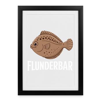 Flounder Bar Jeu de mots amusant pour les pêcheurs - Affiche encadrée (27 × 37 cm) - noir - Devant