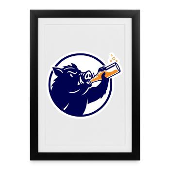 Warrior Boar Drinking Beer - Framed poster (27 × 37 cm) - black - Front