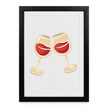 Deux verres à vin pour trinquer - Affiche encadrée (27 × 37 cm) - noir - Devant