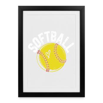 Illustration de softball avec un cœur - Affiche encadrée (27 × 37 cm) - noir - Devant