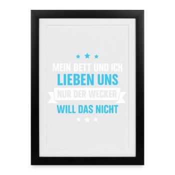 My bed and I – only the alarm clock not Spruch - Framed poster (27 × 37 cm) - black - Front