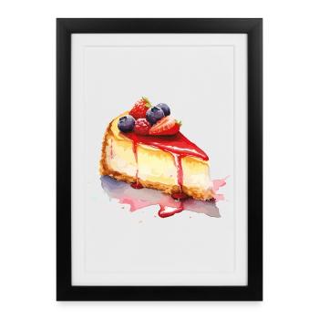 Gâteau au fromage Aquarelle Fruit Graphique - Affiche encadrée (27 × 37 cm) - noir - Devant