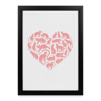Cat Heart Silhouette Pink - Framed poster (27 × 37 cm) - black - Front