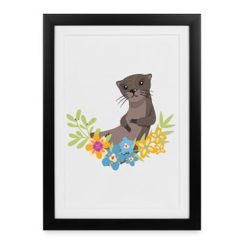 Sea Otter Cartoon Flower Floral - Framed poster (27 × 37 cm) - black - Front