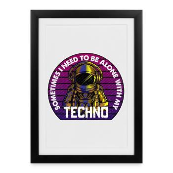Techno Astronaut Circle Badge - Framed poster (27 × 37 cm) - black - Front