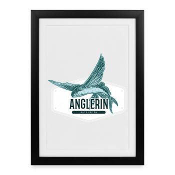 Female Angler USA Design Flying Fish - Framed poster (27 × 37 cm) - black - Front