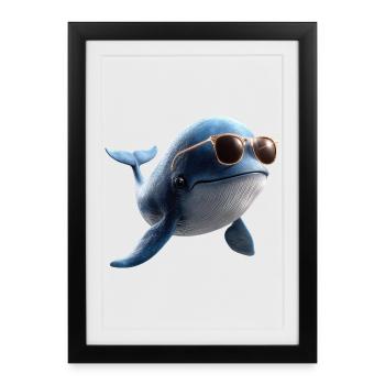 Baleine bleue Baleine Baleines bleues Baleines Chant Baleine Plongeur Baleines Océan - Affiche encadrée (27 × 37 cm) - noir - Devant