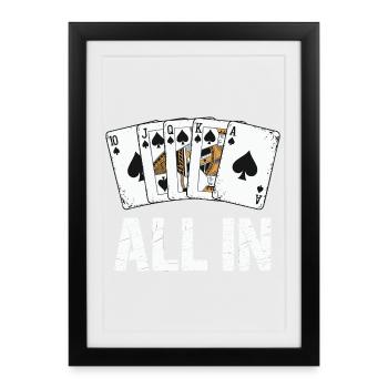 Poker Royal Flush - Conception ALL IN - Affiche encadrée (27 × 37 cm) - noir - Devant
